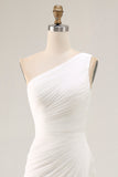 Chiffon Ivory One Shoulder Maxi Sheath Beach Engagement Dress with Slit