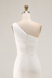 Chiffon Ivory One Shoulder Maxi Sheath Beach Engagement Dress with Slit