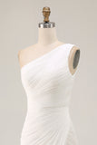 Chiffon Ivory One Shoulder Maxi Sheath Beach Engagement Dress with Slit