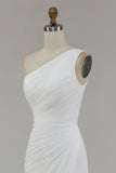 Chiffon Ivory One Shoulder Maxi Sheath Beach Engagement Dress with Slit