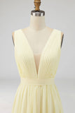 Ivory Ruched Chiffon Deep V-Neck Maxi Beach Engagement Dress