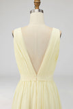Ivory Ruched Chiffon Deep V-Neck Maxi Beach Engagement Dress