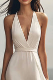 Chiffon Ivory Halter Maxi Sheath Beach Engagement Dress