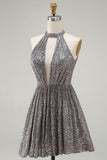 A-Line Short Silver Cocktail Dress