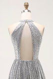 Sparkly A-Line Cut Out Short Open Back Silver Cocktail Dress