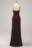 Black Red Sheath Bridesmaid Dress with Beading