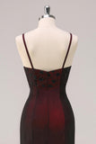 Black Red Sheath Bridesmaid Dress with Beading
