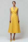 Shawl Lapel Single Breasted Midi Yellow Blazer Dress