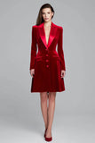 Burgundy Velvet Single Breasted Peak Lapel Blazer Dress