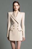 Champagne Double Breasted Peak Lapel Short Blazer Dress