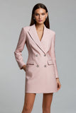 Pink Pencil Peak Lapel Double Breasted Blazer Dress
