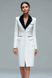 Ivory Pencil Notched Lapel Short Blazer Dress