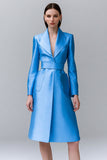 Blue Long Sleeves Midi Shawl Lapel Blazer Dress