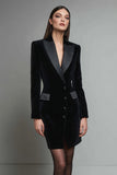 Velvet Black Pencil Peak Lapel Short Blazer Dress