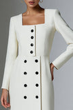 Ivory Square Neck Short Long Sleeve Pencil Work Dress