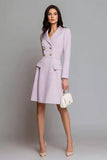 Lilac Satin A Line Notched Lapel Midi Work Dress