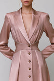 Dusty Rose Satin A Line Peak Lapel Midi Work Dress