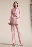 Pink 2 Piece Peak Lapel Satin Business Suits