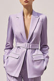 Lilac Satin 2 Piece Business Suits with Belt