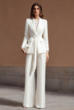 Ivory Satin 2 Piece Shawl Lapel Business Suits with Sash
