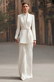 Ivory Shawl Lapel 2 Piece Business Suits with Sash