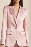 Pink 2 Piece Satin Notched Lapel Business Suits