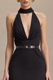 Black High Neck Long Formal Dress with Slit