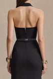 Black High Neck Long Formal Dress with Slit