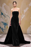 Velvet Dark Red A Line Strapless Long Holiday Party Dress