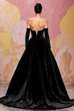 Sweetheart Dark Red Velvet A Line Long Evening Dress