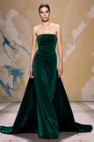 Velvet Dark Red A Line Strapless Long Holiday Party Dress