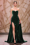 Velvet Dark Red Sweetheart Long Evening Dress with Slit