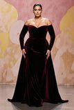 Sweetheart Dark Red Velvet A Line Long Evening Dress