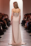 A-Line Champagne Strapless Sequin Evening Dress with Slit