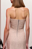 A-Line Champagne Strapless Sequin Evening Dress with Slit