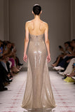 Sequin Champagne A-Line Strapless Long Evening Dress