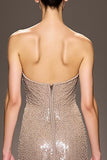 Sequin Champagne A-Line Strapless Long Evening Dress