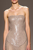 Sequin Champagne A-Line Strapless Long Evening Dress