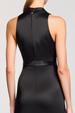 Black Lapel Sheath Long Work Dress