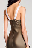 Olive Sheath Round Neck Midi Wedding Guest Dress