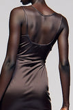 Coffee Sheath Round Neck Mini Wedding Guest Dress