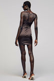 Coffee Sheath Round Neck Mini Wedding Guest Dress