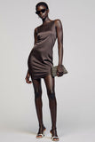 Coffee Sheath Round Neck Mini Wedding Guest Dress