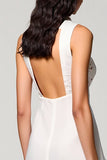 White A Line Polo Collar Lace Midi Wedding Guest Dress