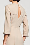 Apricot A Line Square Neck 3/4 Sleeves Wedding Guest Dress