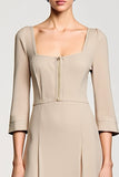 Apricot A Line Square Neck 3/4 Sleeves Wedding Guest Dress