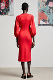 Red Sheath 3/4 Sleeve Midi Wedding Guest Dress