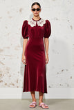 Velvet Dark Red A Line Wedding Guest Dress