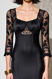 Black Sheath Midi Wedding Guest Dress with Lace