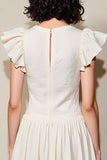 White V Neck Ruffled Sleeve A Line Wedding Guest Dress
